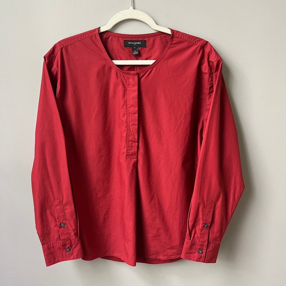 Banana Republic Factory Tunic Top Women's Large NWOT Tomato Red Cotton Poplin